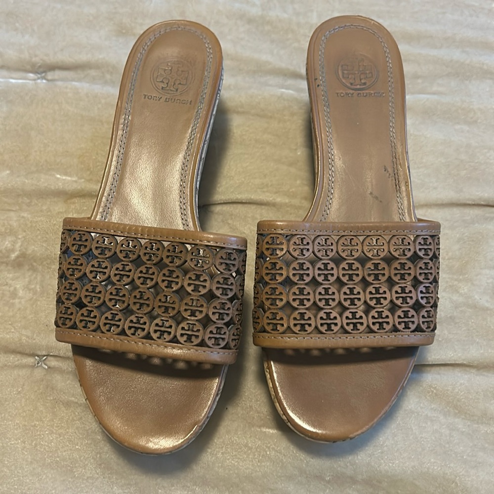 Cute brown slide wedges with cork heel